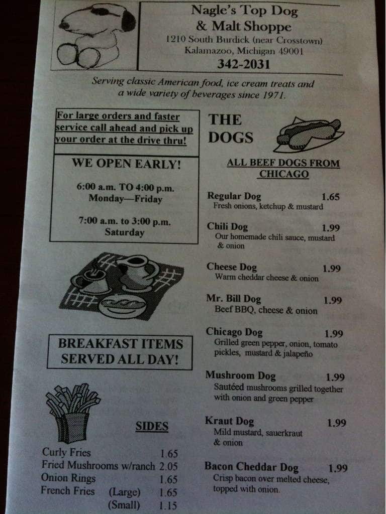 Nagle's Top Dog & Malt Shoppe Menu Urbanspoon/Zomato