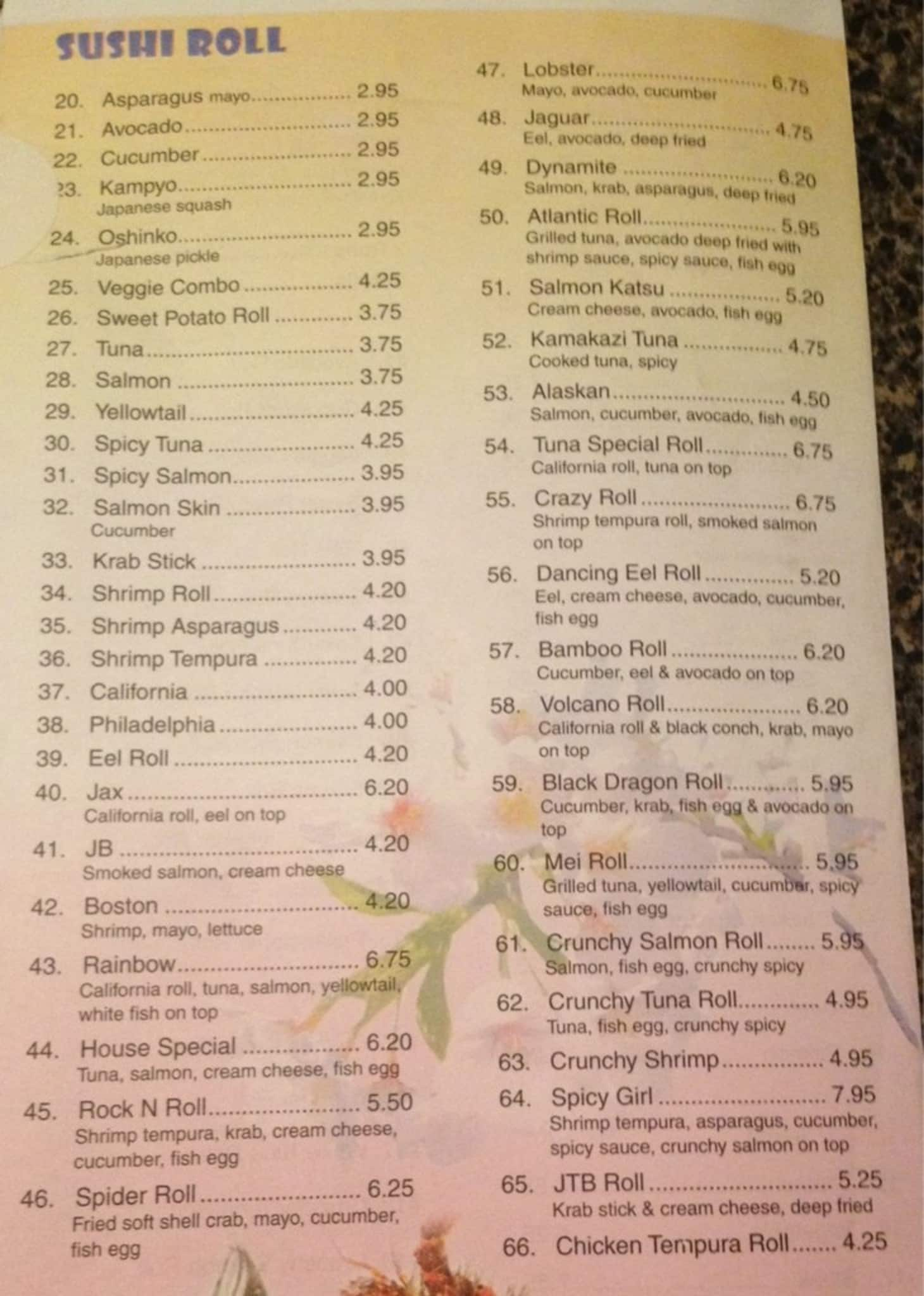 Wasabi Menu, Menu for Wasabi, Rt. 16/The Outlet Malls, St Augustine