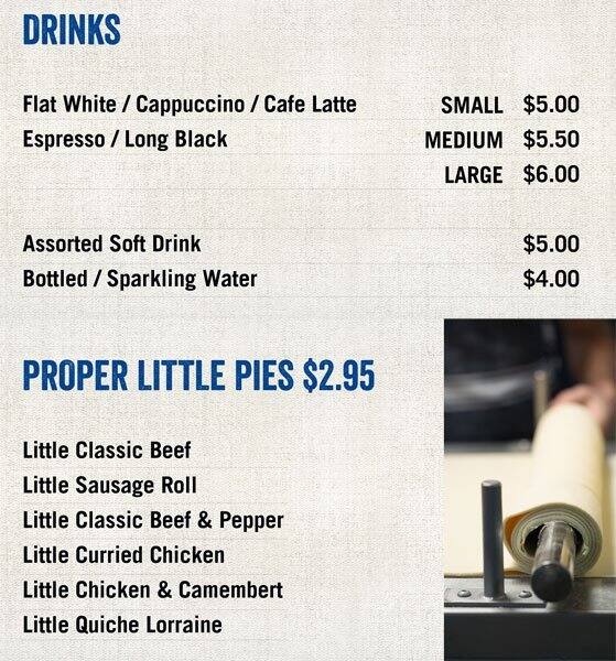 Proper National Pies Menu, Menu for Proper National Pies, Sydney