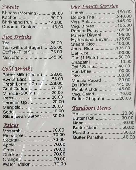 Hotel Sudarshan menu