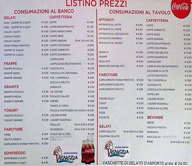 Menu di Caffetteria Venezia 