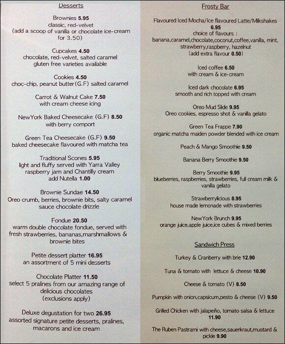 Chocolate Bar New York Menu Menu For Chocolate Bar New York Lonsdale 