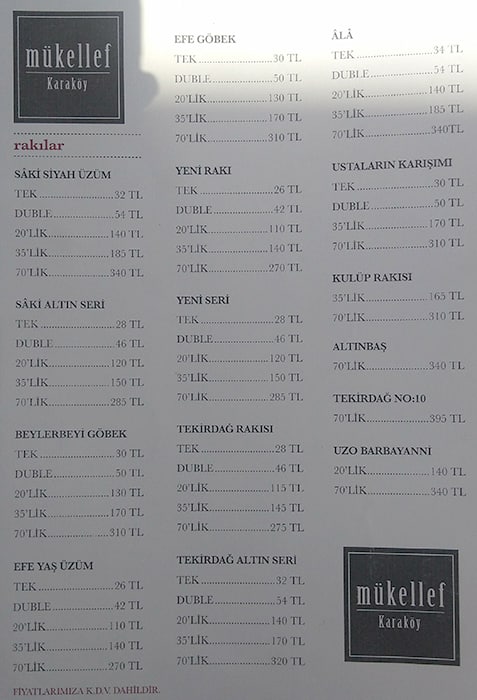 Menu At Mukellef Karakoy Istanbul Maliye Cd 8 A