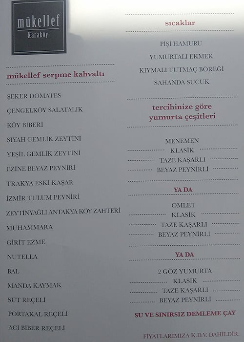 Menu At Mukellef Karakoy Istanbul Maliye Cd 8 A