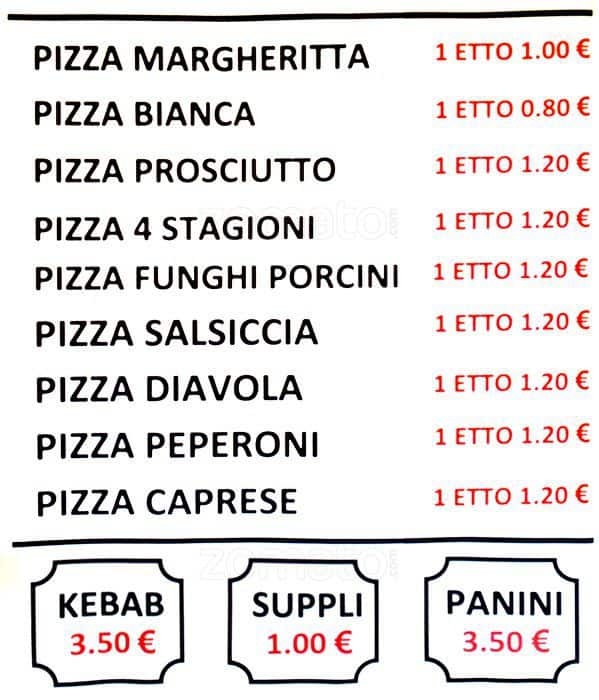 Menu di Pizzeria Turkish Kebab 