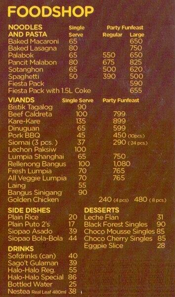 goldilocks bakeshop menu