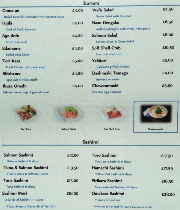 Menu at Cafe Japan, London