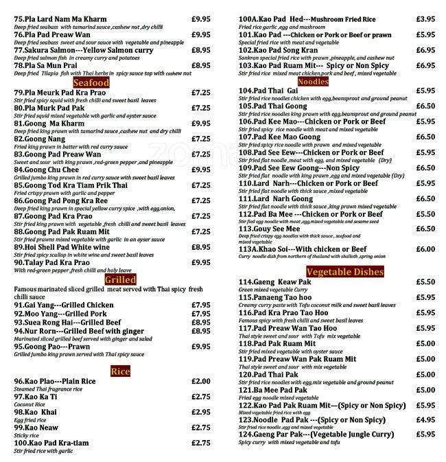 Menu At Songkran Thai Restaurant Worcester Park