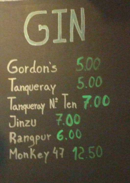 Menu at Groove Bar, Lisbon