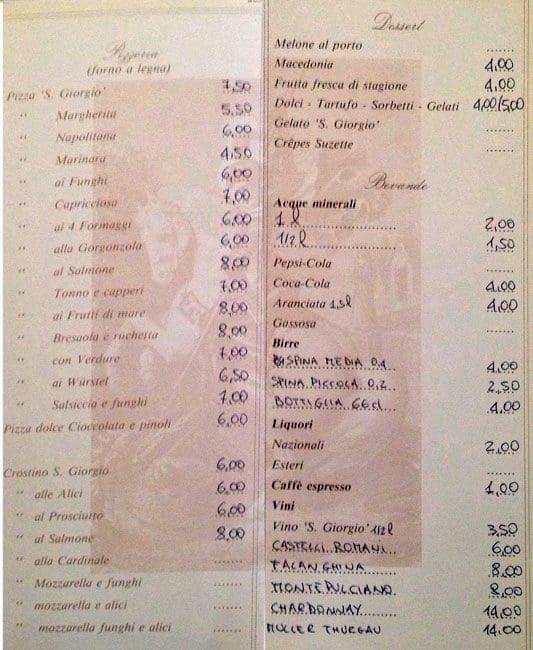 Menu di Trattoria Pizzeria San Giorgio 