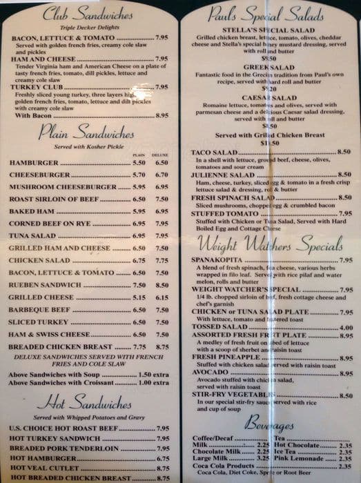 Menu at Paul's Family Restaurant, Elgin