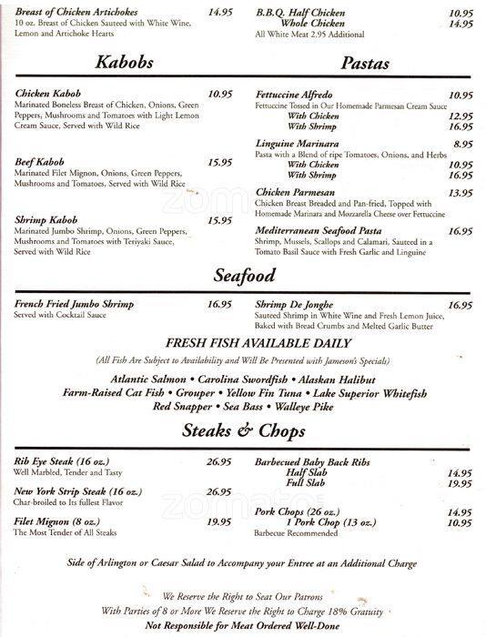 Menu at Jameson's Original Charhouse steakhouse, Arlington Heights, W ...