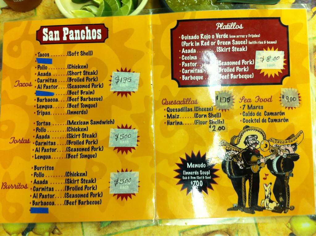 San Panchos Taqueria Menu, Menu for San Panchos Taqueria, Elkhorn Park