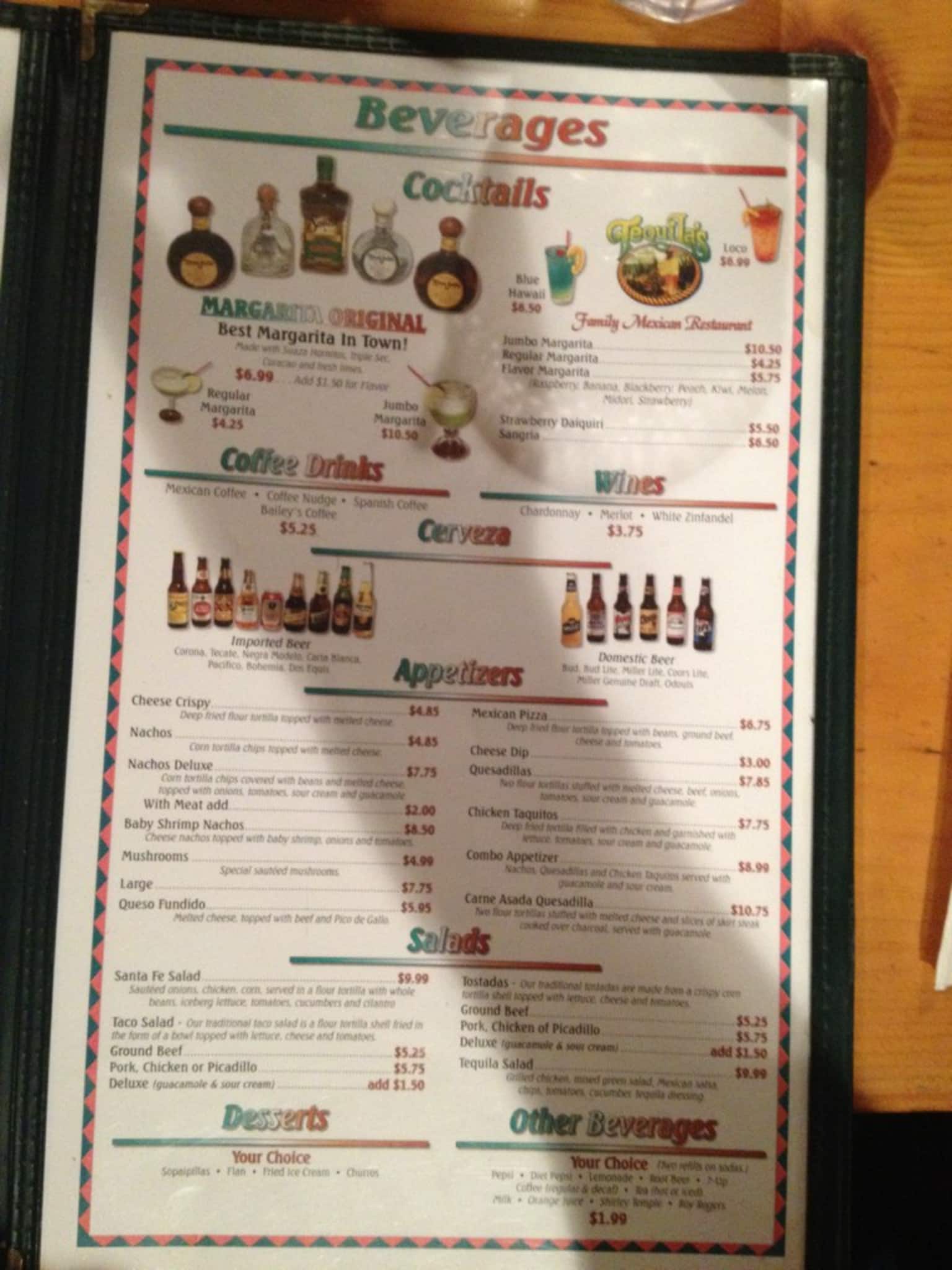 Menu at Tequila's Mexican Restaurant, Farmington