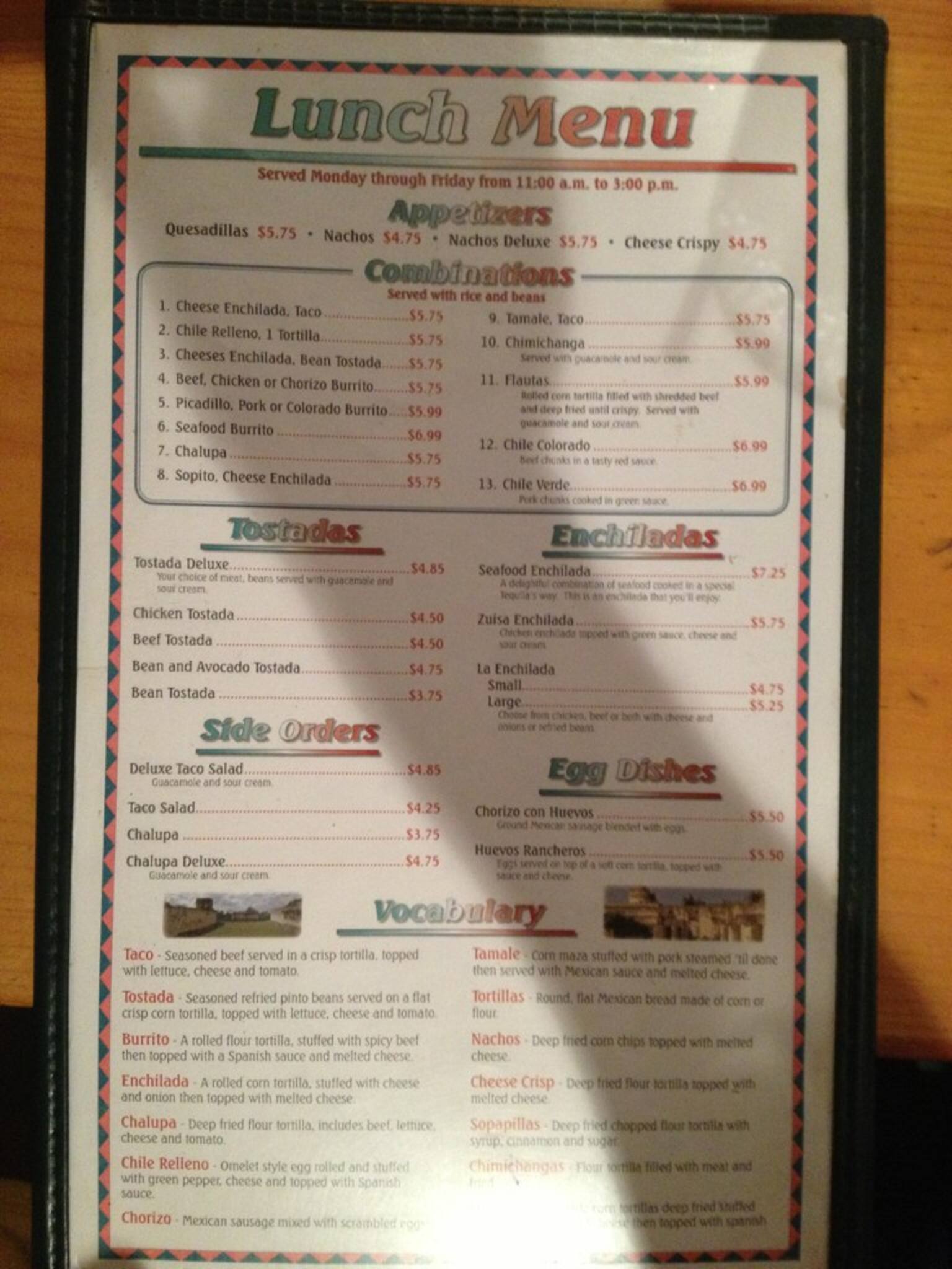Menu at Tequilas restaurant, Farmington