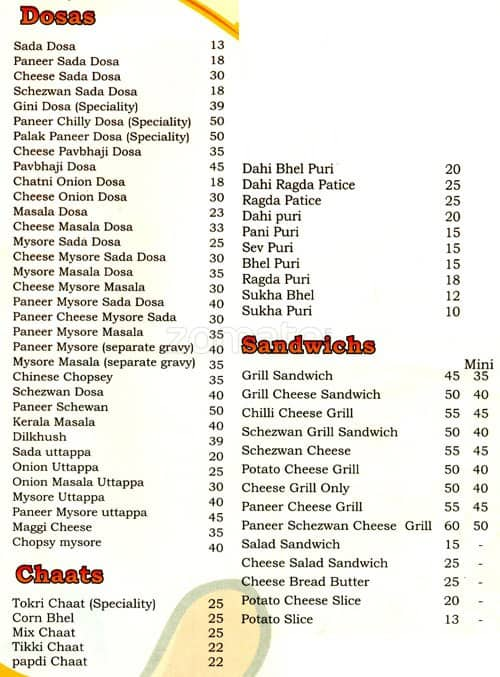 Menu At Thodi Si Pet Pooja, Mumbai, Filmistan