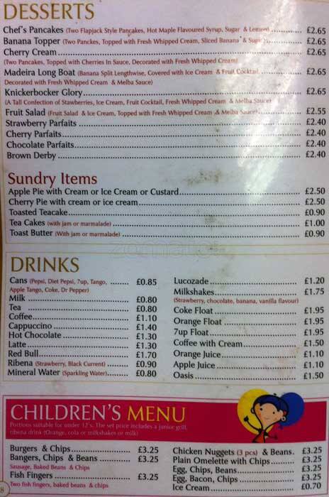 Menu at Surrey King Cafe, London, 173 Central Road