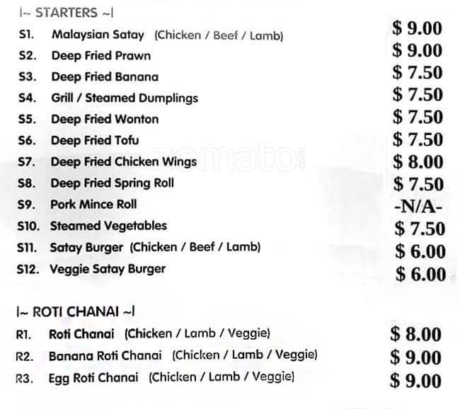 Satay Delights Menu, Menu for Satay Delights, Te Aro, Wellington City