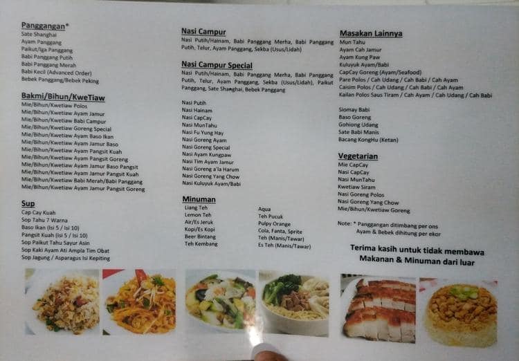 Menu at Harum Rumah Makan restaurant, Jakarta, Jl. Pangeran Jayakarta ...