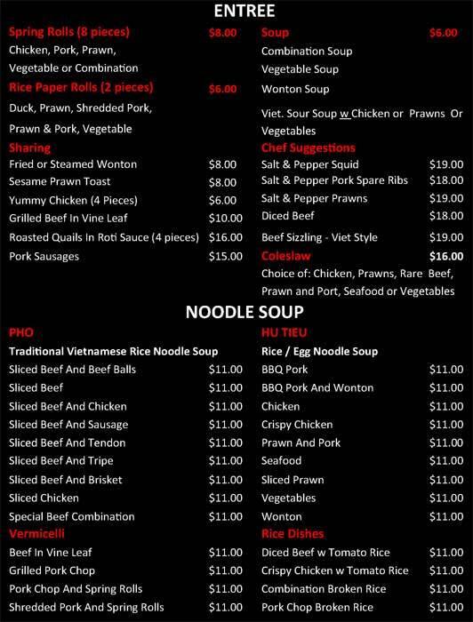 Pho 54 Mandalay Bay a Melbourne Foto del Menu con Prezzi Urbanspoon