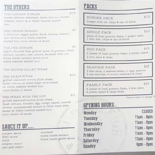 Oakleigh Fish & Chippery Menu Urbanspoon/Zomato