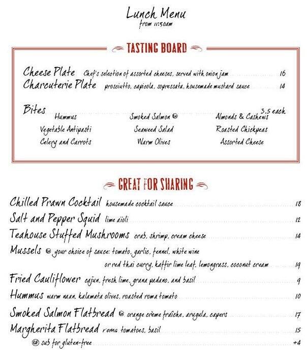 The Teahouse Menu, Menu for The Teahouse, West End, Vancouver