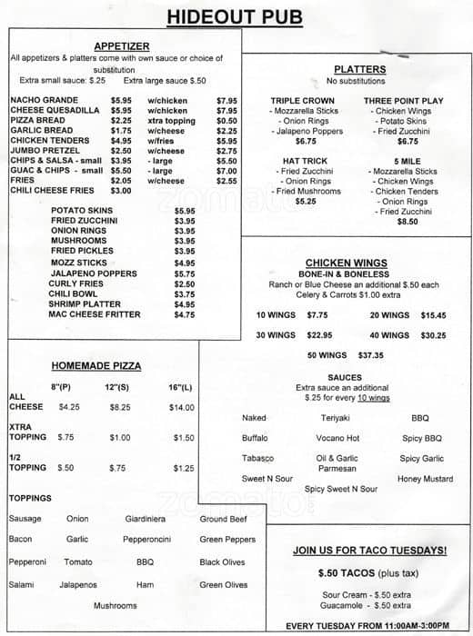 Hideout Pub Menu, Menu for Hideout Pub, Arlington Heights, Chicago ...