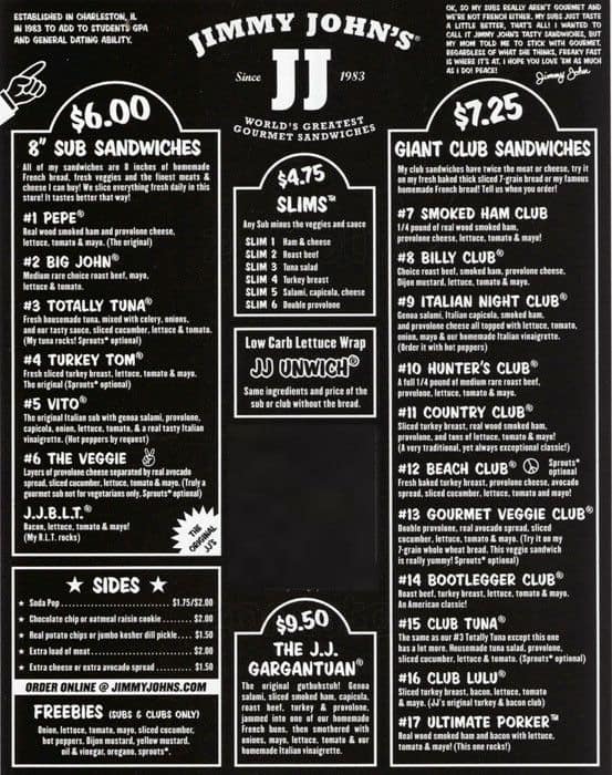 Jimmy John's Menu, Menu for Jimmy John's, Concord, Concord - Urbanspoon ...