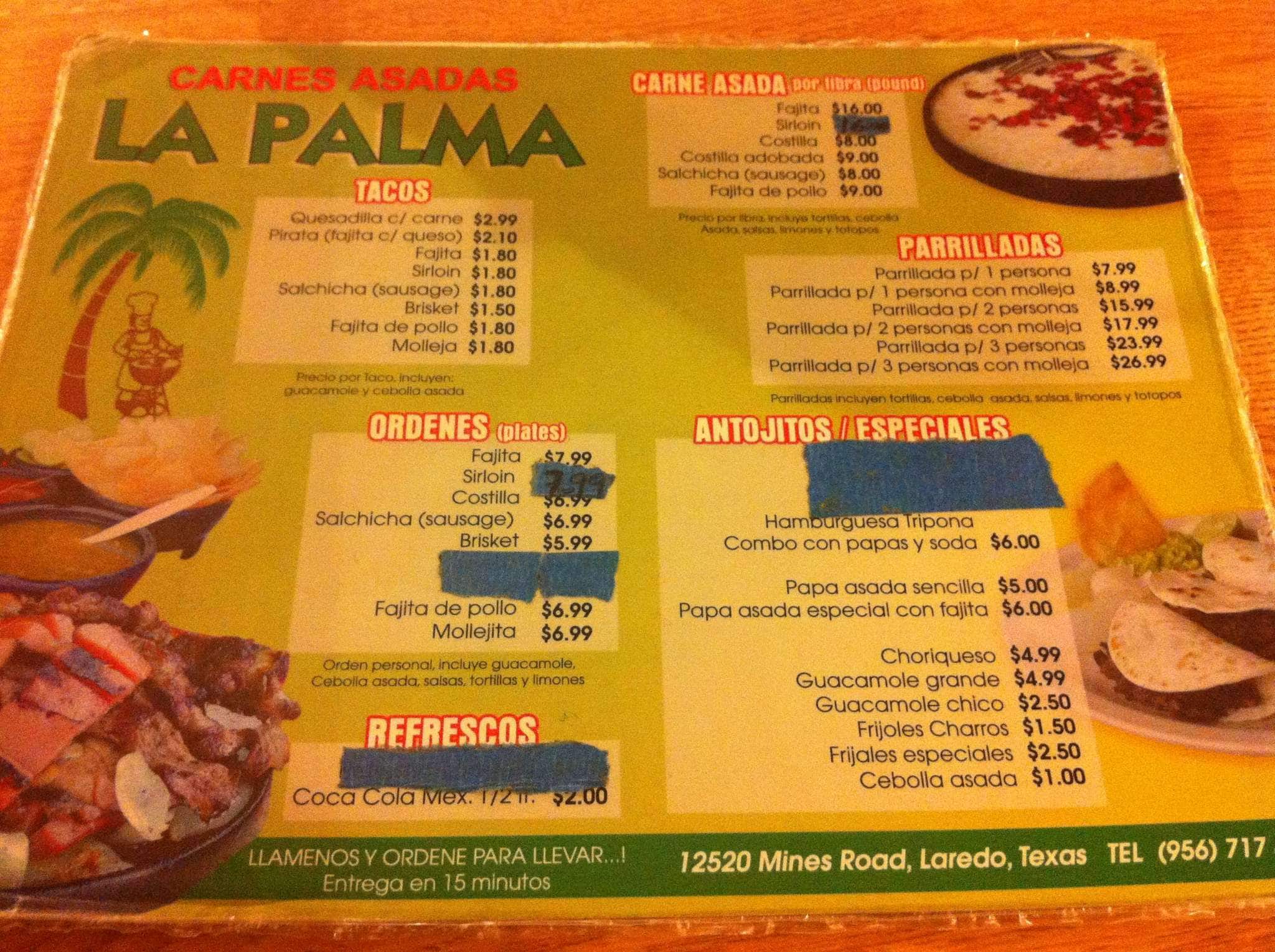 Menu  Carnes Asadas La Palma