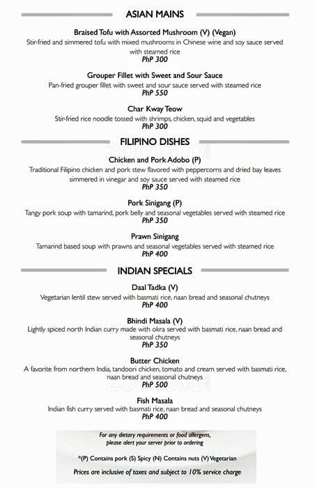 Menu at Feria restaurant, Cebu City