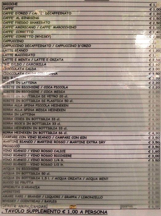Menu di Bar Della Stazione 