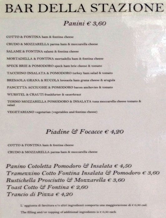 Menu di Bar Della Stazione 