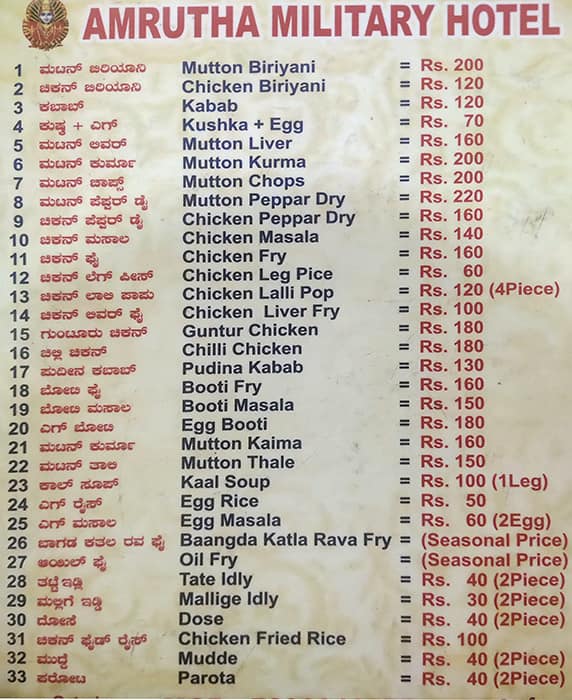 rajanna military hotel rajarajeshwari nagar bangalore menu