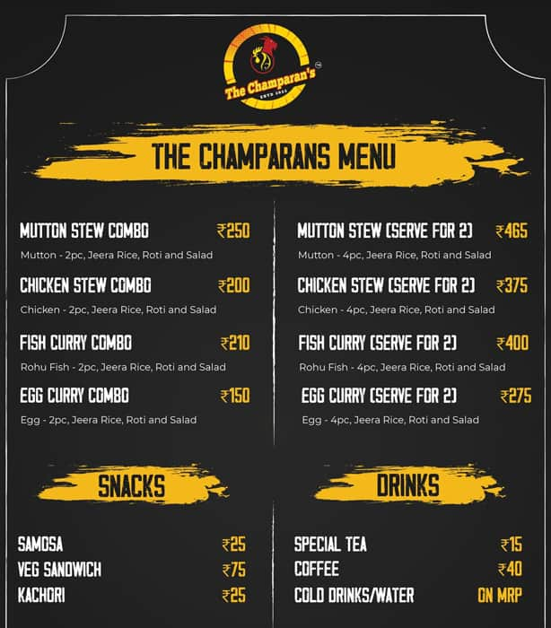 Menu of The Champaran's, Gaur City 1, Greater Noida