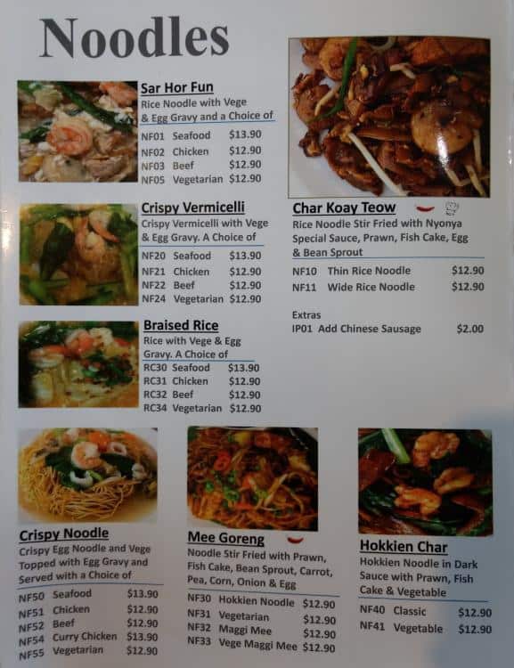 Menu at Nyonya House restaurant, Laverton, 1A Triholm Ave