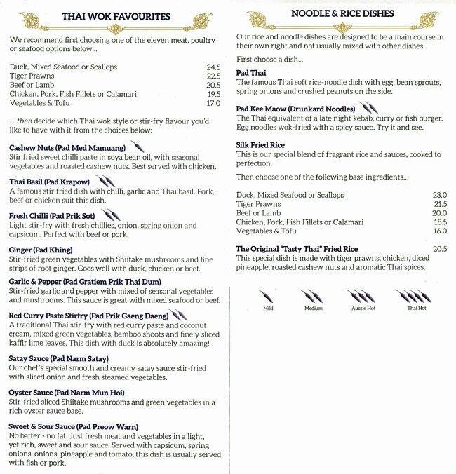 Menu at Silk Thai Restaurant, Mandurah