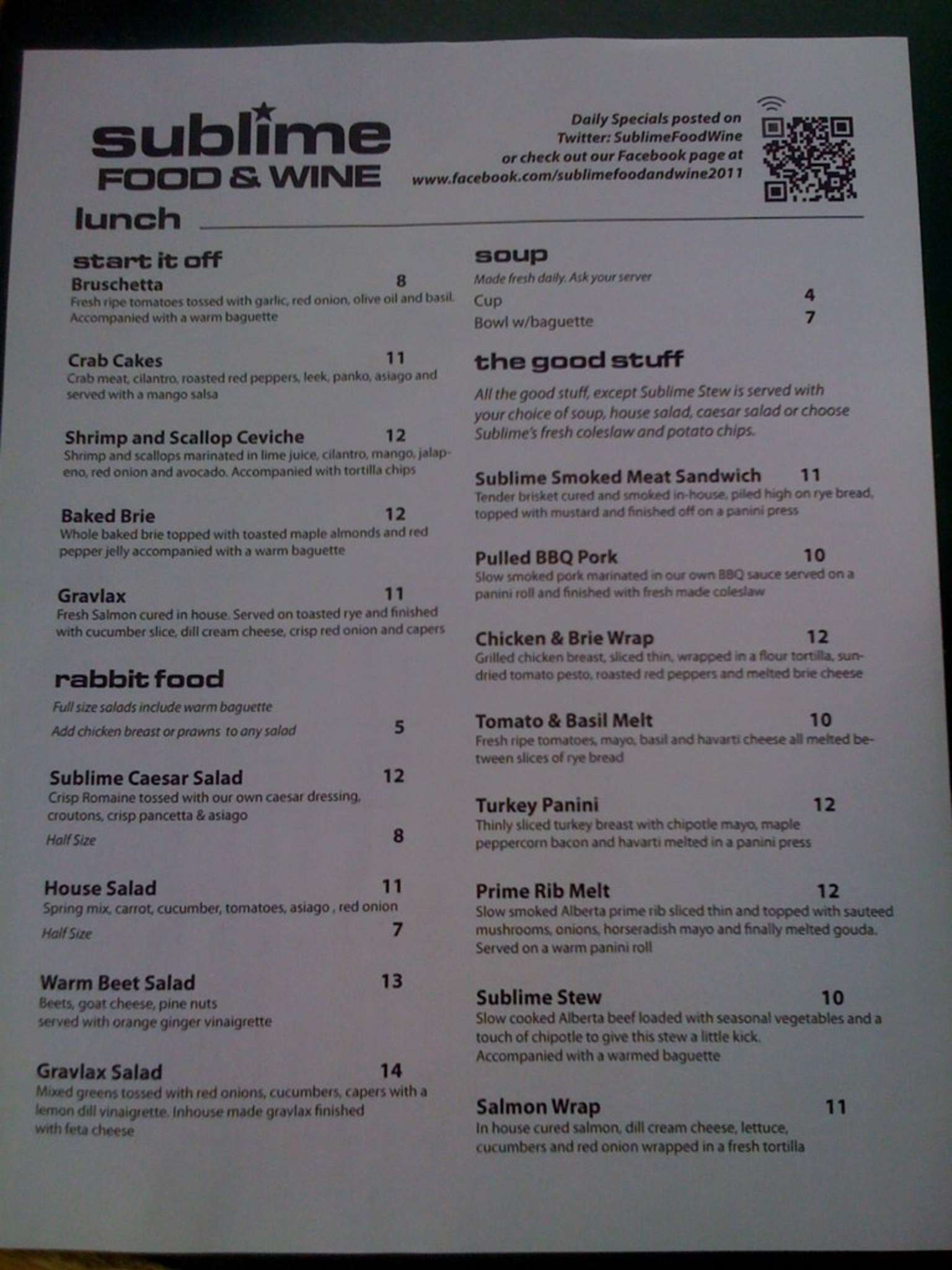 Sublime Food and Wine Menu, Menu for Sublime Food and Wine, Drumheller, Drumheller Urbanspoon