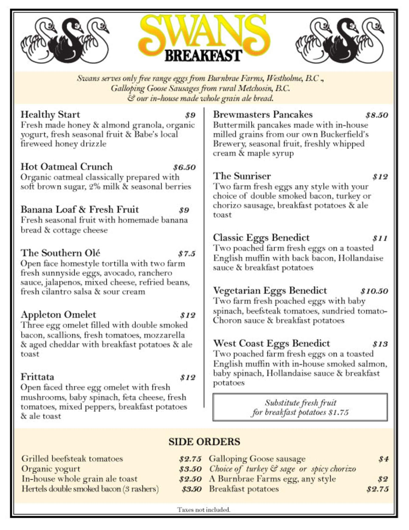 Swans Brew Pub Menu, Menu for Swans Brew Pub, Victoria, City of ...