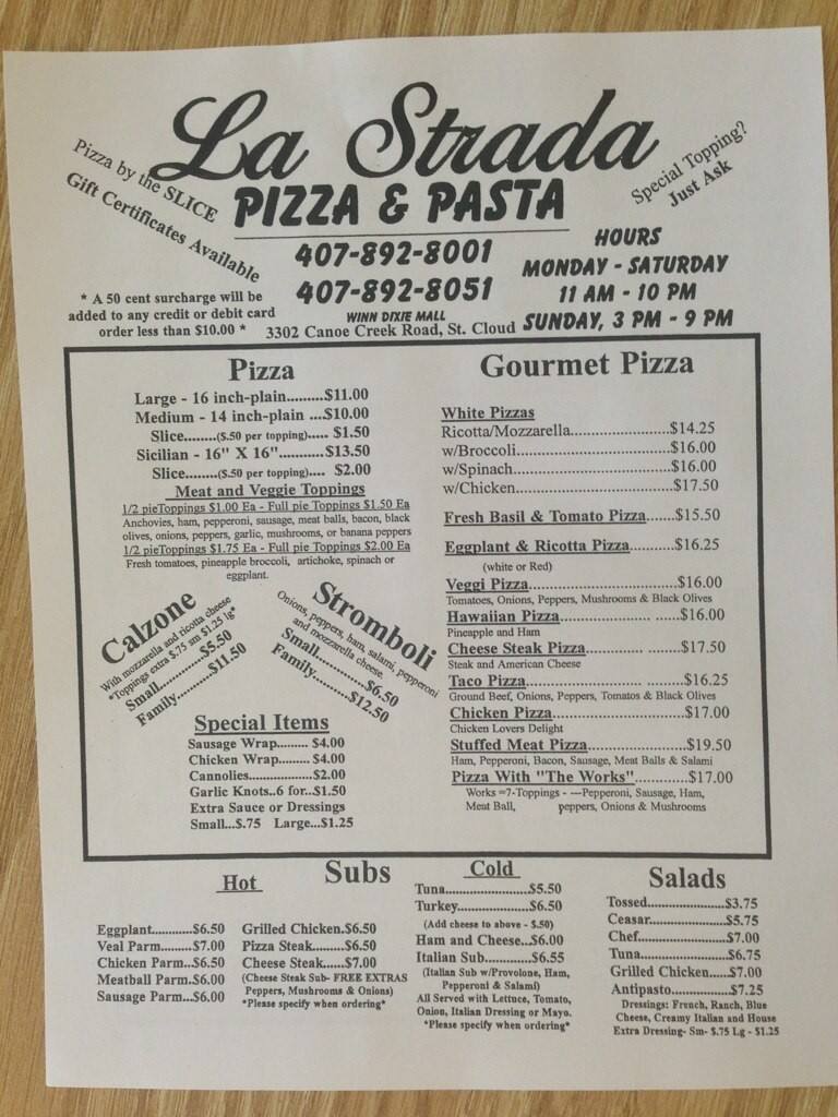 La Strada Menu, Menu untuk La Strada, Saint Cloud, Orlando Urbanspoon