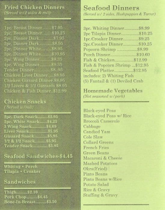 Chicken Box Menu, Menu for Chicken Box, Mineral Springs, Charlotte