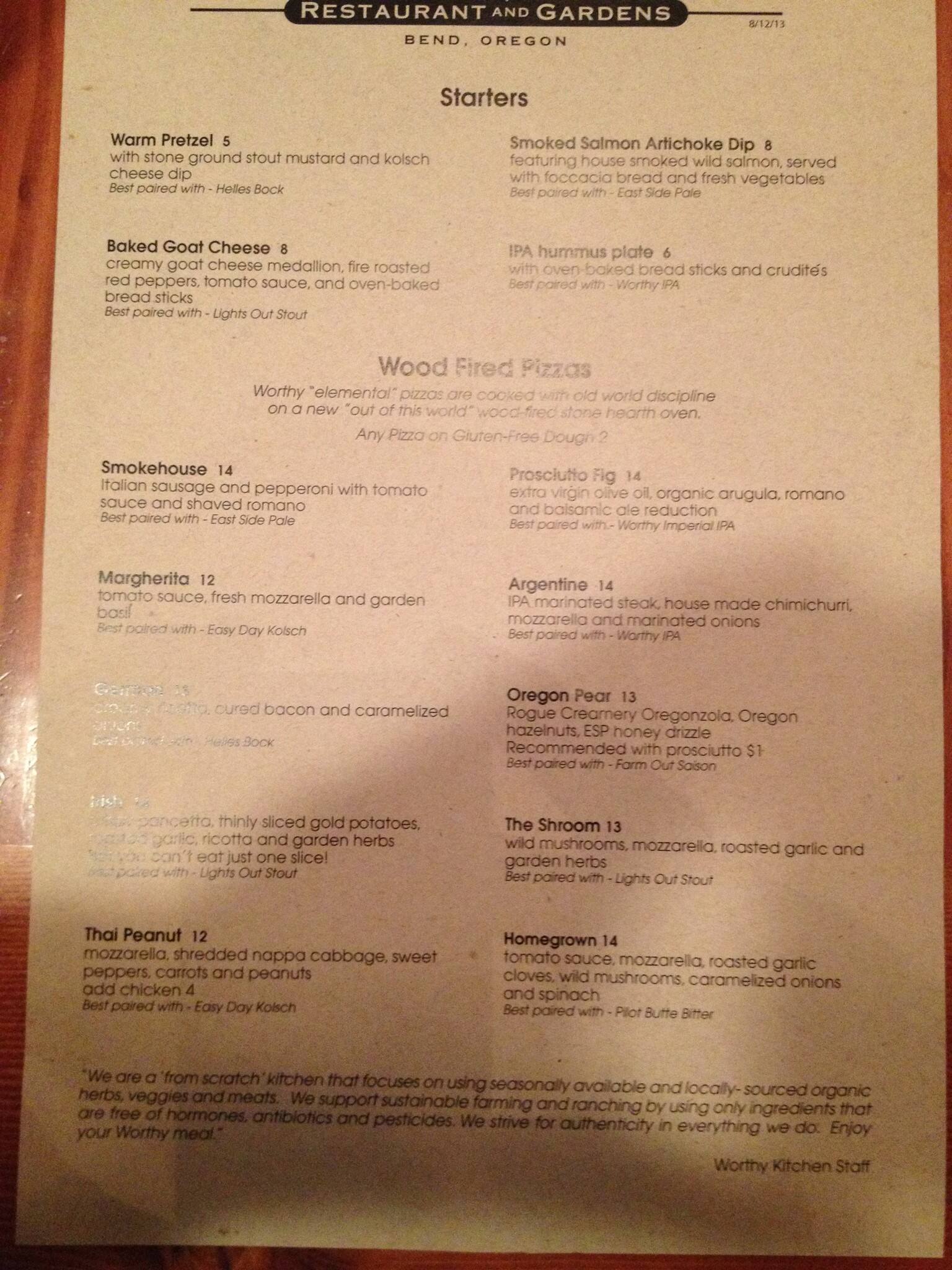 Worthy Brewing Co Menu, Menu for Worthy Brewing Co, Bend, Bend