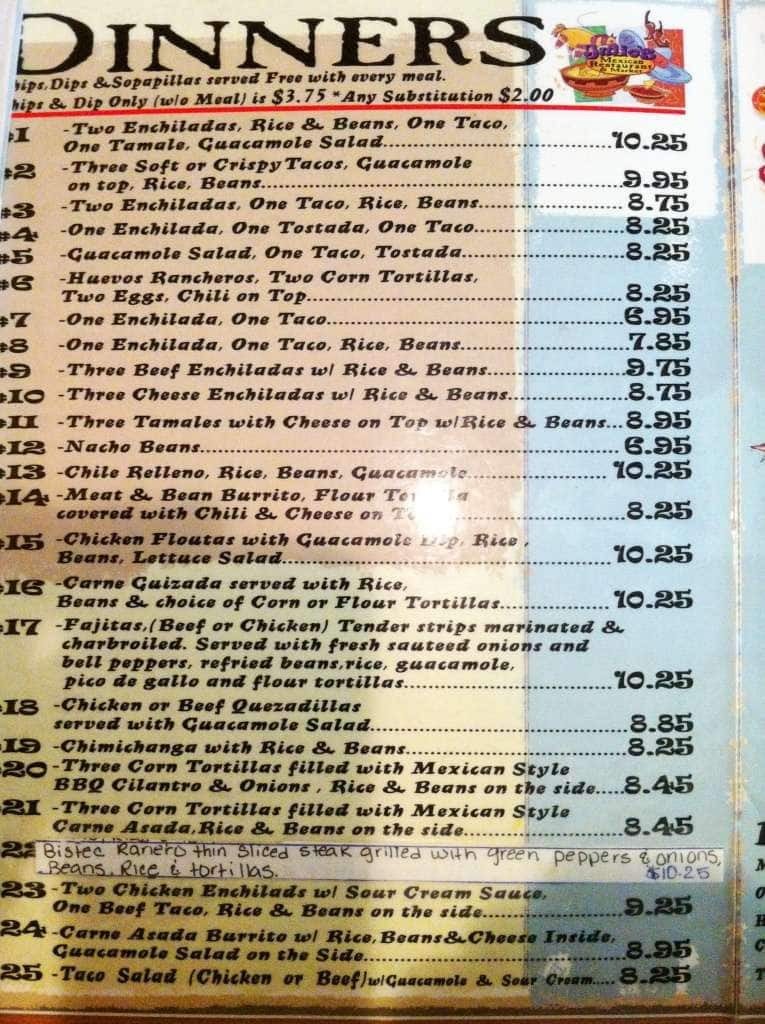 Menu at Julio's Mexican Restaurant, Lawton