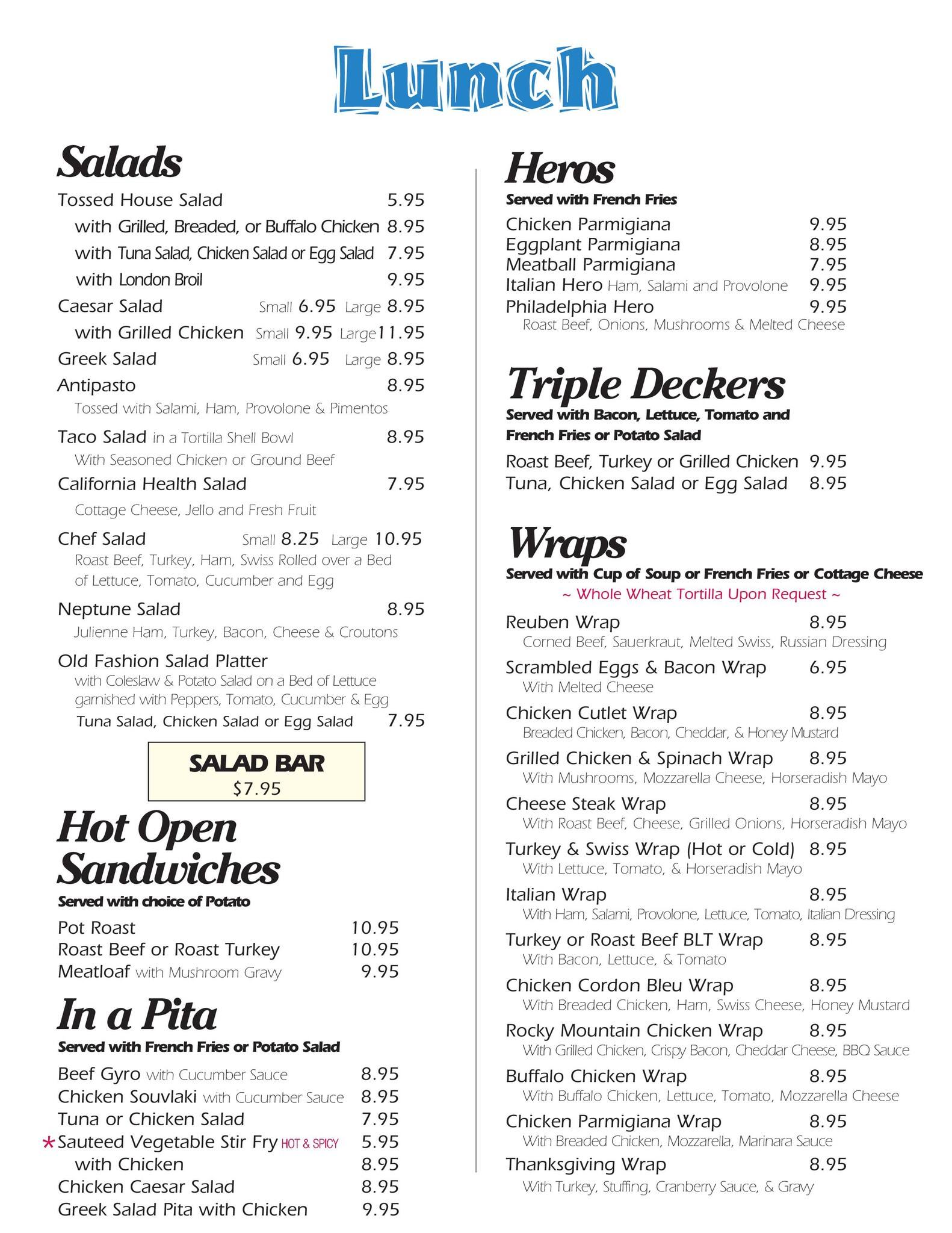 Menu at Neptune Diner restaurant, Newburgh