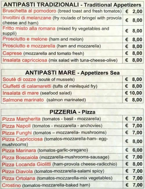 Menu di Locanda Giolitti 