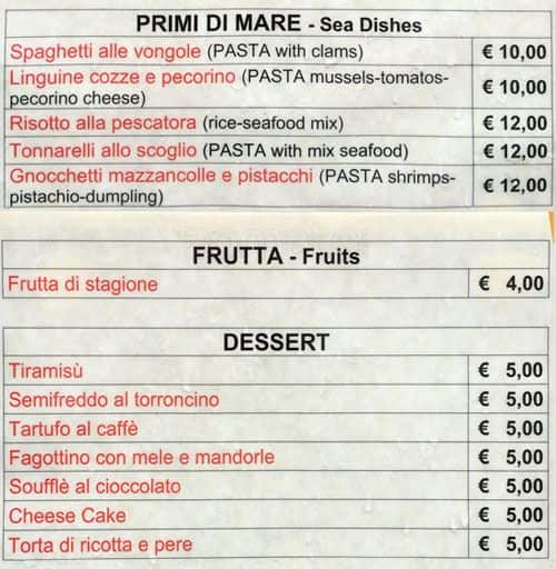 Menu di Locanda Giolitti 
