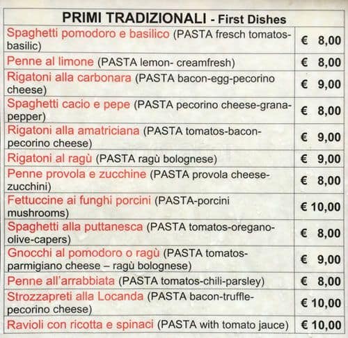 Menu di Locanda Giolitti 