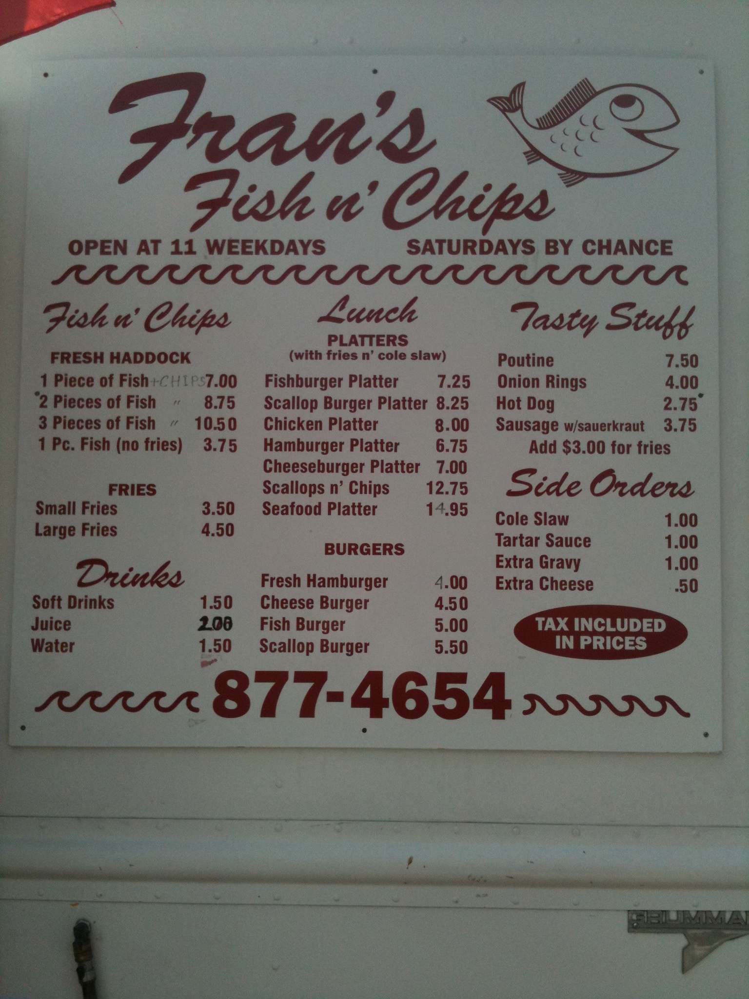 Fran's Fish & Chips Menu Urbanspoon/Zomato