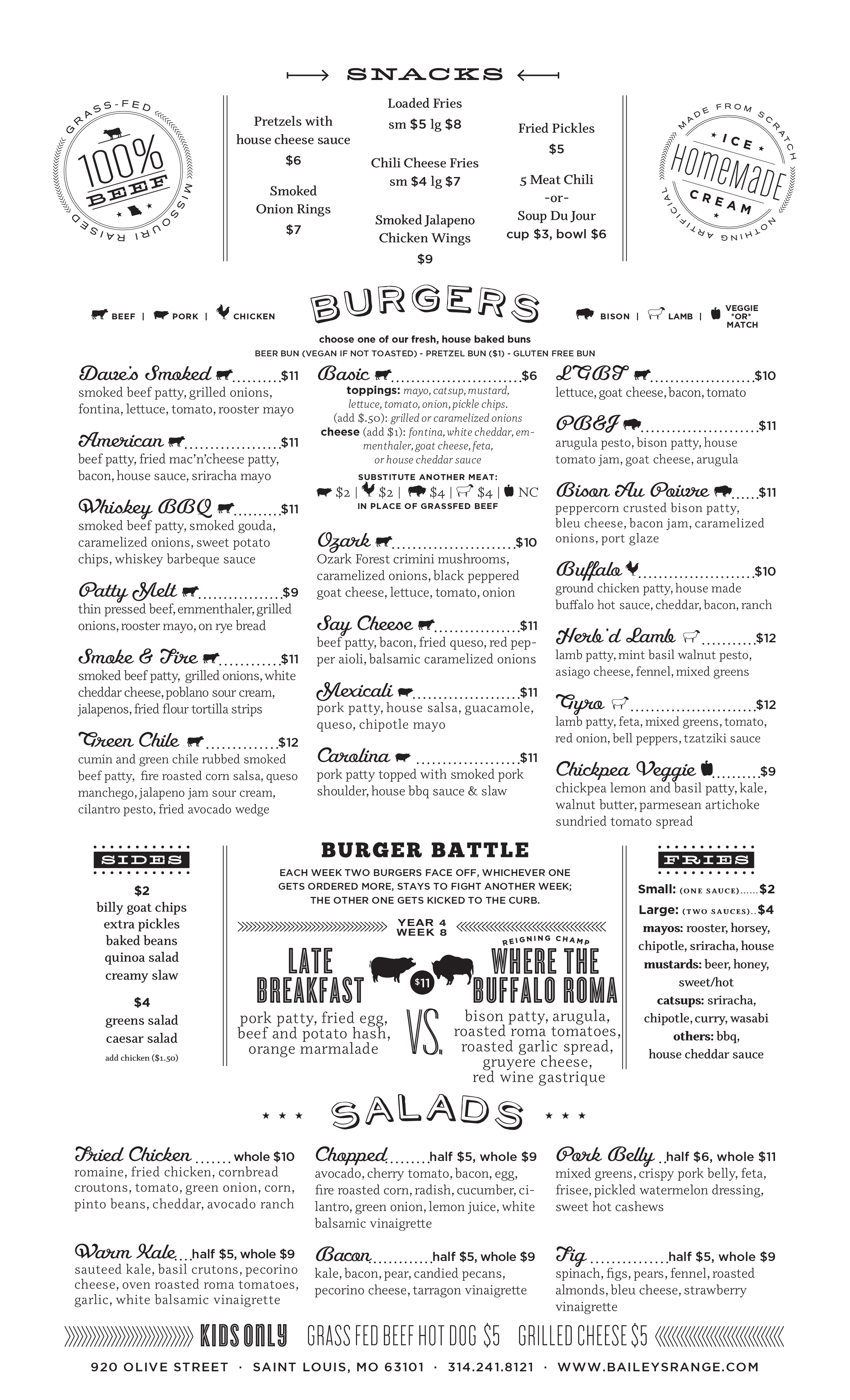 Menu at Baileys' Range pub & bar, St. Louis