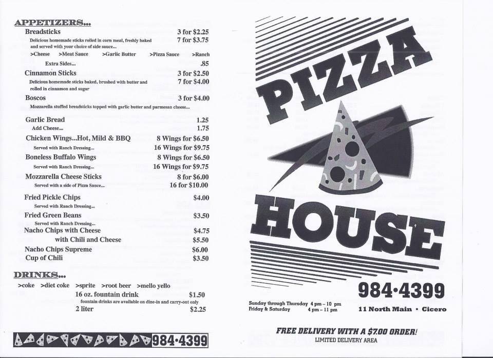 pizza house menu menu for pizza house cicero indianapolis