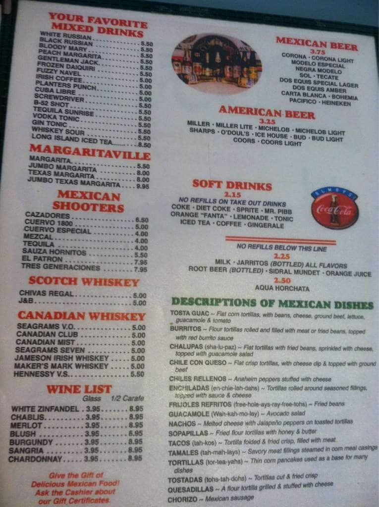 Menu at La Fogata restaurant, Nags Head